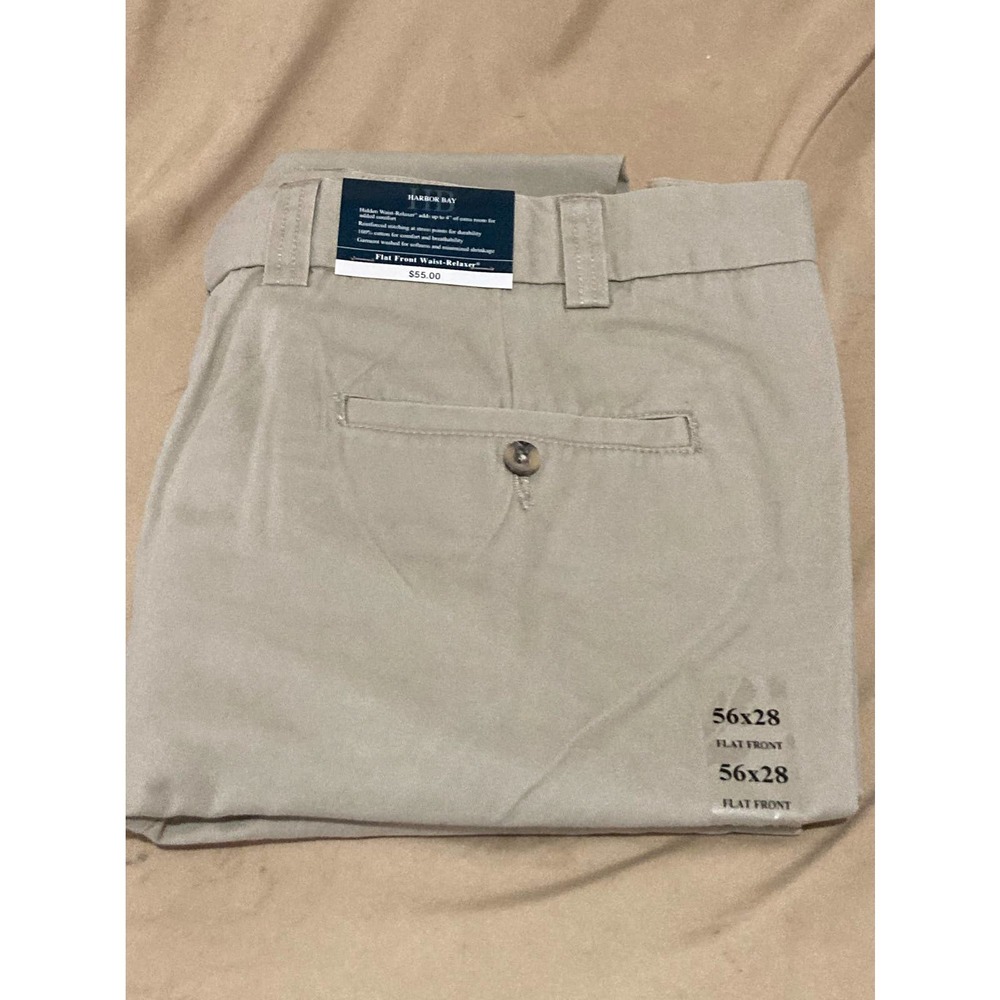 New Men's Harbor Bay Front Flat Waist Relax Pants Color Khaki Size 56 x 28